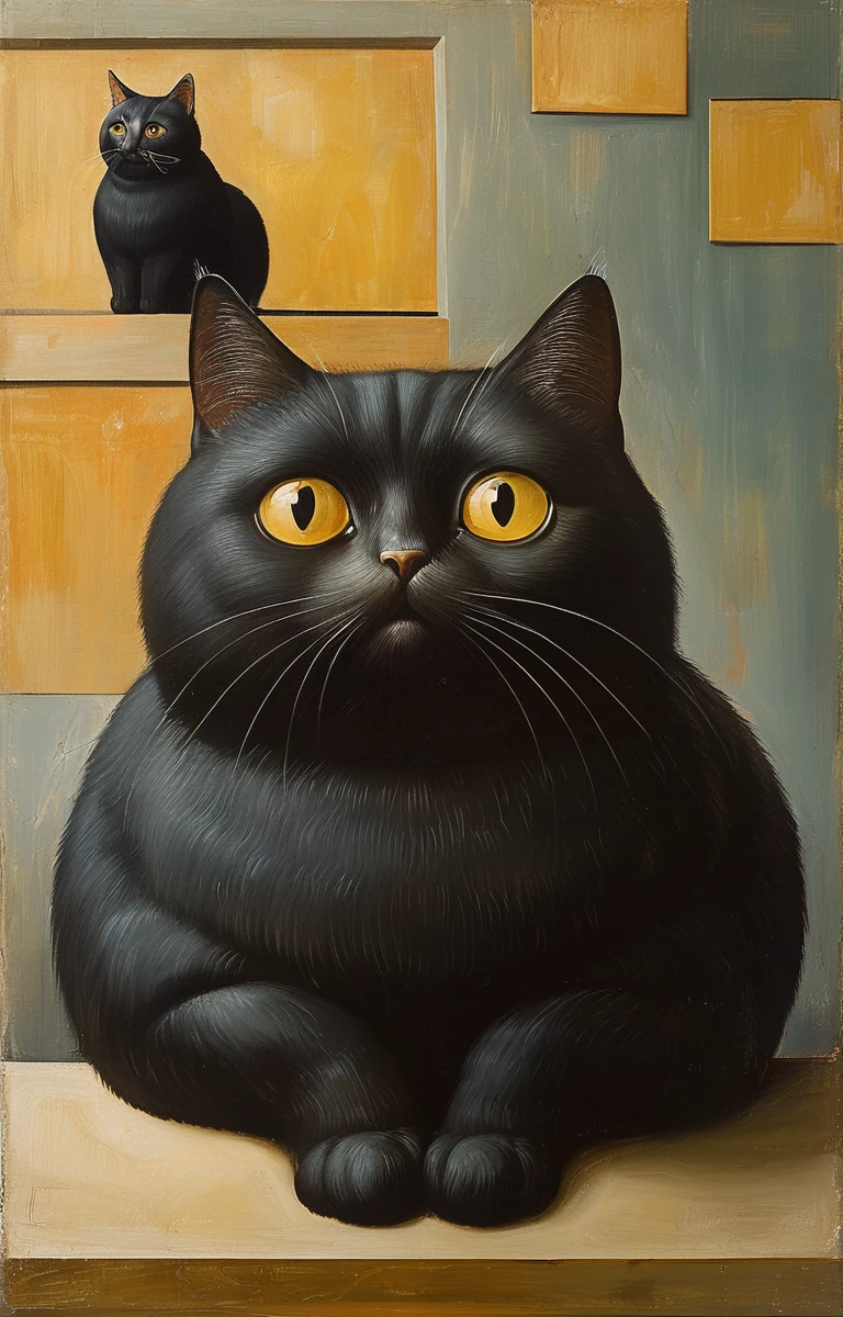 masterpiece,best quality,<lora:tbh145-sdxl:0.7>,portrait of one cat,illustration,style of Fernando Botero,