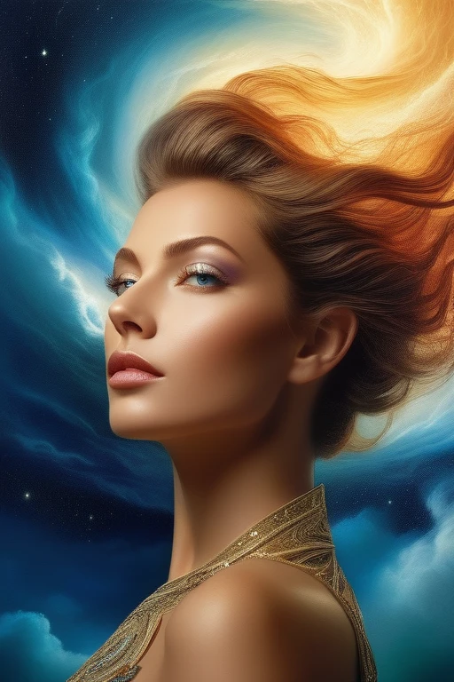(in Marc Simonetti style:1.4),(masterpiece:1.2),(A female sentient cloud with a constantly shifting form, adorned in a swirling ensemble of vapor and lightning, a composition inspired by atmospheric phenomena and meteorological patterns, wearing unique Avant-garde masterpiece attire and headdress:1.1),(illuminated by the ethereal glow of the moon and stars, set against the backdrop of a vast open sky filled with swirling clouds and distant thunderstorms:1.1),(hyperdetailed:1.1),(intricate details:1),(Refined details:1.1),(best quality:1.1),(very stylish detailed modern haircut, mesmerizing detailed radiant face, mesmerizing detailed beautiful eyes:1.2),
