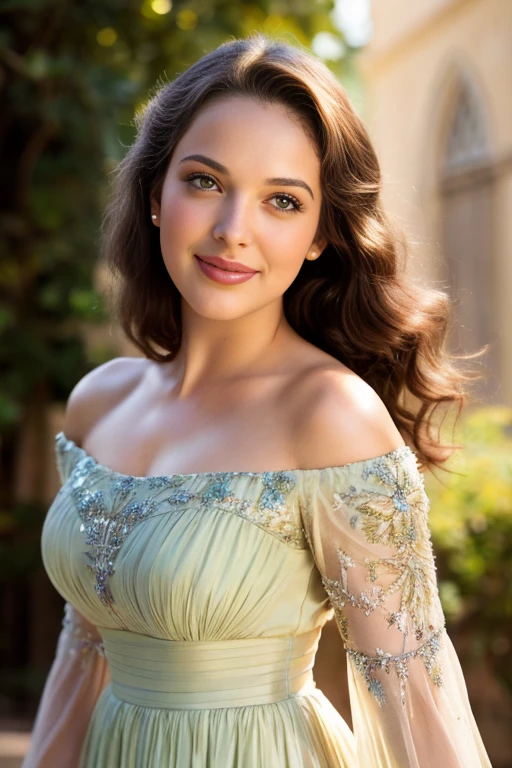 LinD4rTTXV1F,
a beautiful smiling woman posing for masterpiece photo in off-shoulder dress, standing in a medieval town,
(professional photo shooting), (high buget photo), (model pose), (Hasselblad X1D II Digital), (perfect color grading), (natural light), (high quality photography), (intricate details), (8k), (HDR), (sharp focus),
(close-up portrait:1.2)