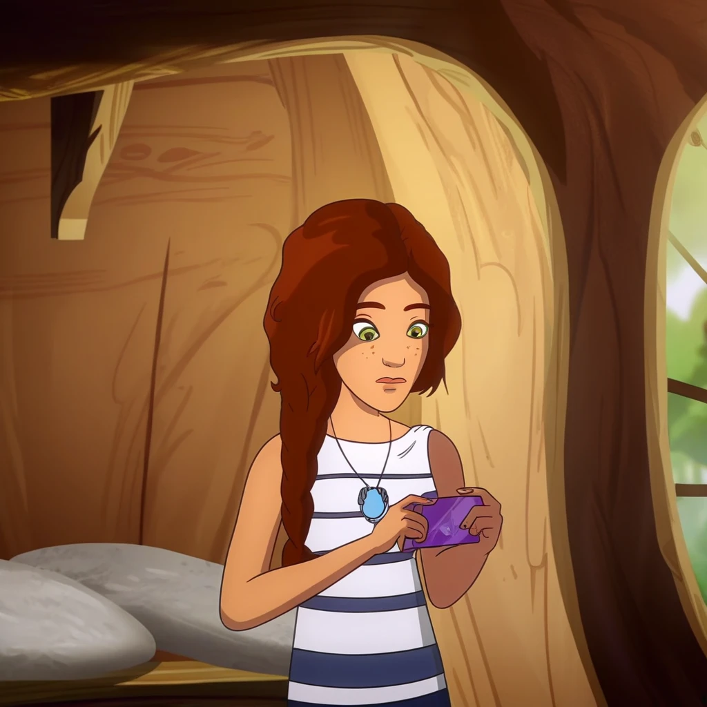 A girl with a strong and determined face, with intense blue eyes.
Long, curly tails, dark reddish brown hair, in braids or loose curls.
Body Athletic and muscular figure. Dark skin
in ligth green and green erotic Lingerie and with fairy wings With elements that simulate waves and blue water
(((character sheet))) (various views) ((front and back) (Face detail) (full body)