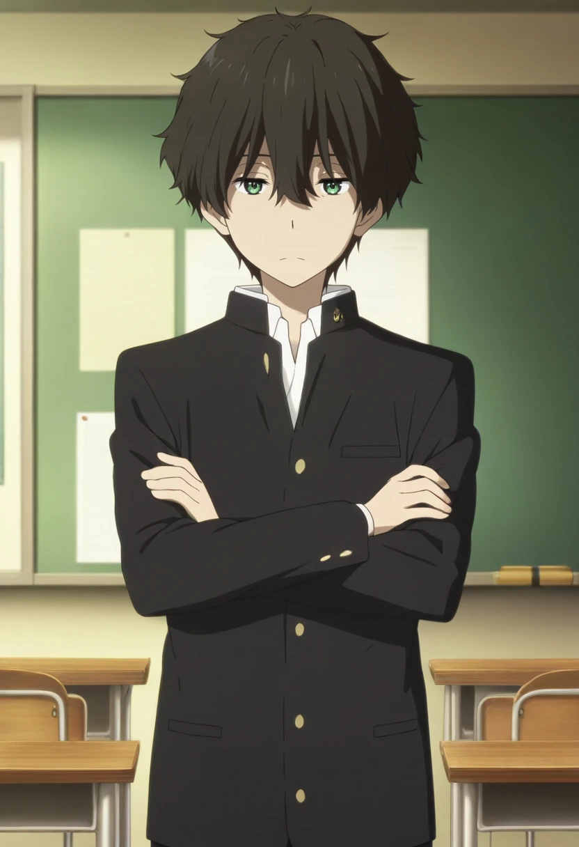 <lora:Illustrious_susamix_LoRA:1>,
1boy,solo,
<lora:orekihoutarou_Illust0.1XL3:1>,orekihoutarou,
green eyes,black hair,brown hair,
expressionless,
gakuran,
crossed_arms,
classroom,
cowboy shot,
masterpiece,best quality, very aesthetic, absurdres,(anime screencap:0.5),anime coloring,