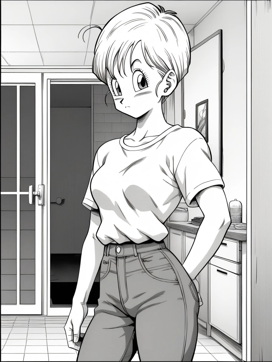 score_9, score_8_up, score_7_up, masterpiece, high quality, yamamoto_b_w_doujin,
, YamamotoXLP, doujin cover, manga, monochrome, cartoon,
 <lora:YamamotoXLP_Style:0.5>, <lora:Bulma_Yamamoto_doujin-06:0.5>,
1girl, solo, bulma, yamamoto_b_w_doujin, monochrome, cowboy shot, closed mouth, legs, jeans, looking at viewer, inside, room,