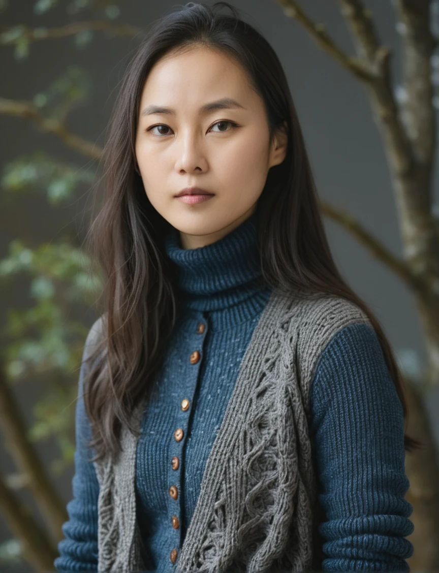 a professional sharp focus absurdres intricately detailed close portrait photograph of a beautiful Noémie_Nakai,
wearing slim pants with a long knit cardigan sweater over a turtleneck long-sleeved shirt,
 <lora:Noémie_Nakai-SDXLe15:0.8>