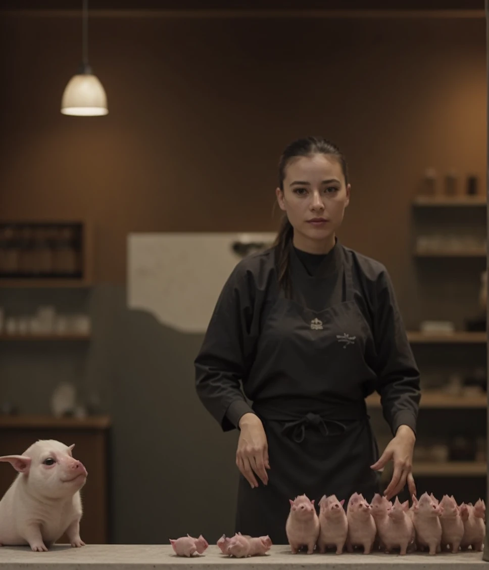 a professional sharp focus absurdres intricately detailed photograph of a beautiful (Noémie_Nakai:1.1),
standing at a counter waiting for her bat-pig hybrids to be rung up so she can pay,
 <lora:Noémie_Nakai-SDe15:0.8>