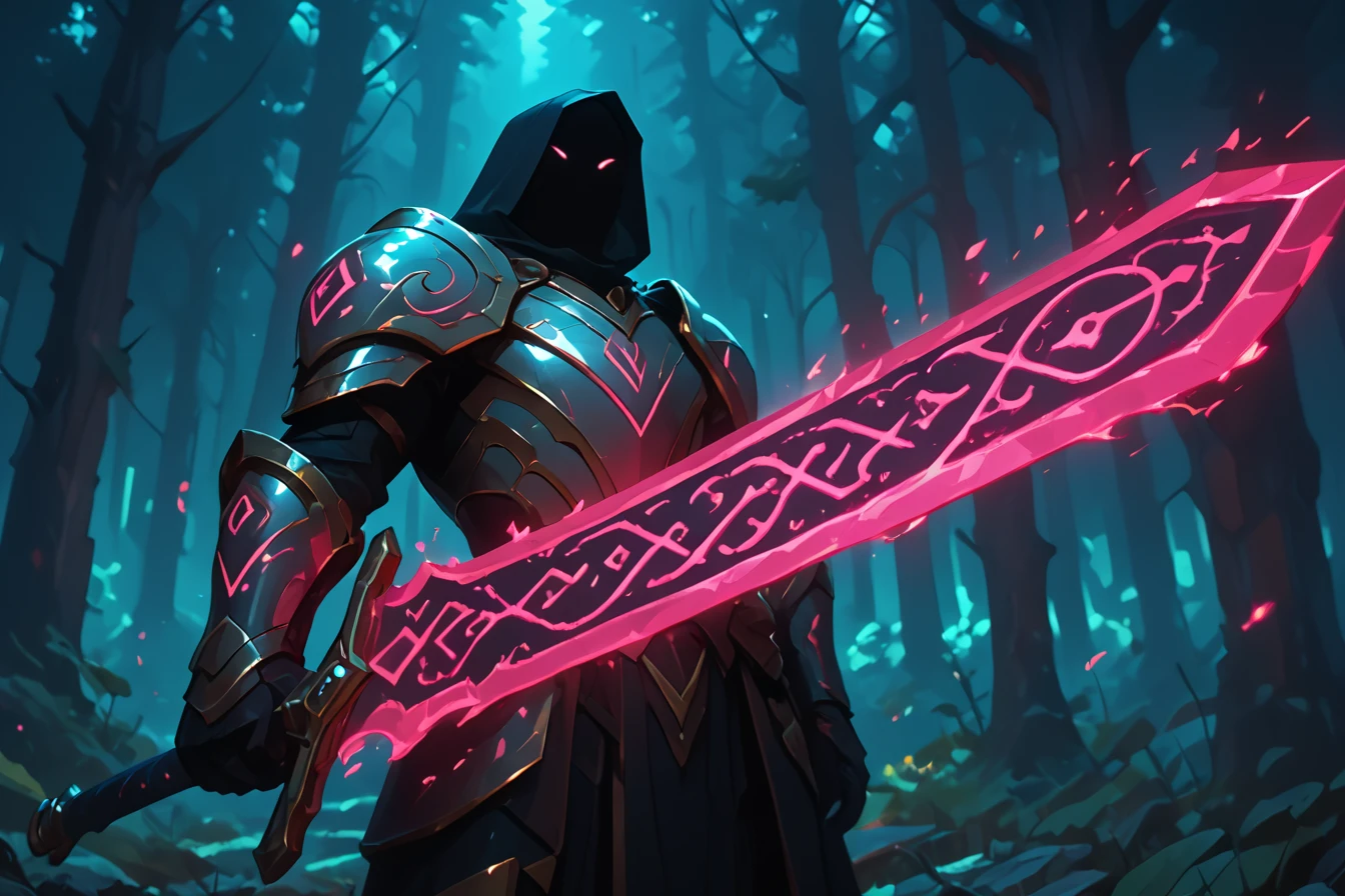 score_9, score_8_up, score_7_up, upscale 2x, (cinematic shot of A beautiful elf princess wearing silver armor, holding a sword, the blade is outlined in pink and silver glowing and had glowing symbols along the blade, (magical forest in background:1.3), runesword, close up focus on the sword:1.2)