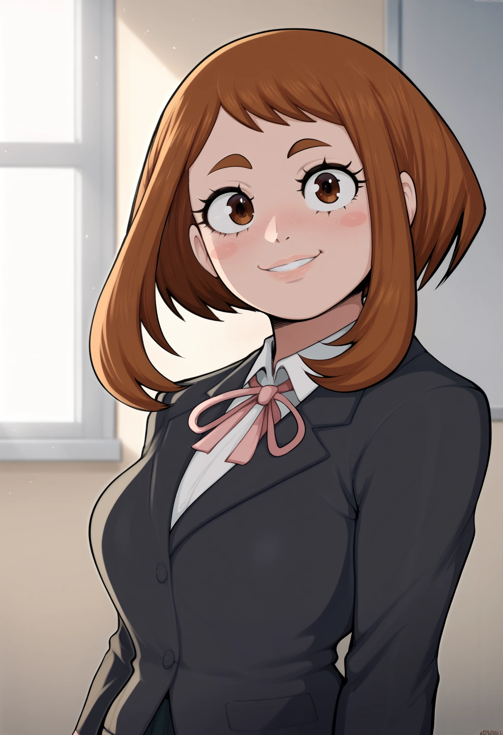 <lora:afrobull-guy-PONY-DORAv1:1>, afbul, score_9, score_7_up, 1girl, solo, portrait, school uniform, uraraka ochako