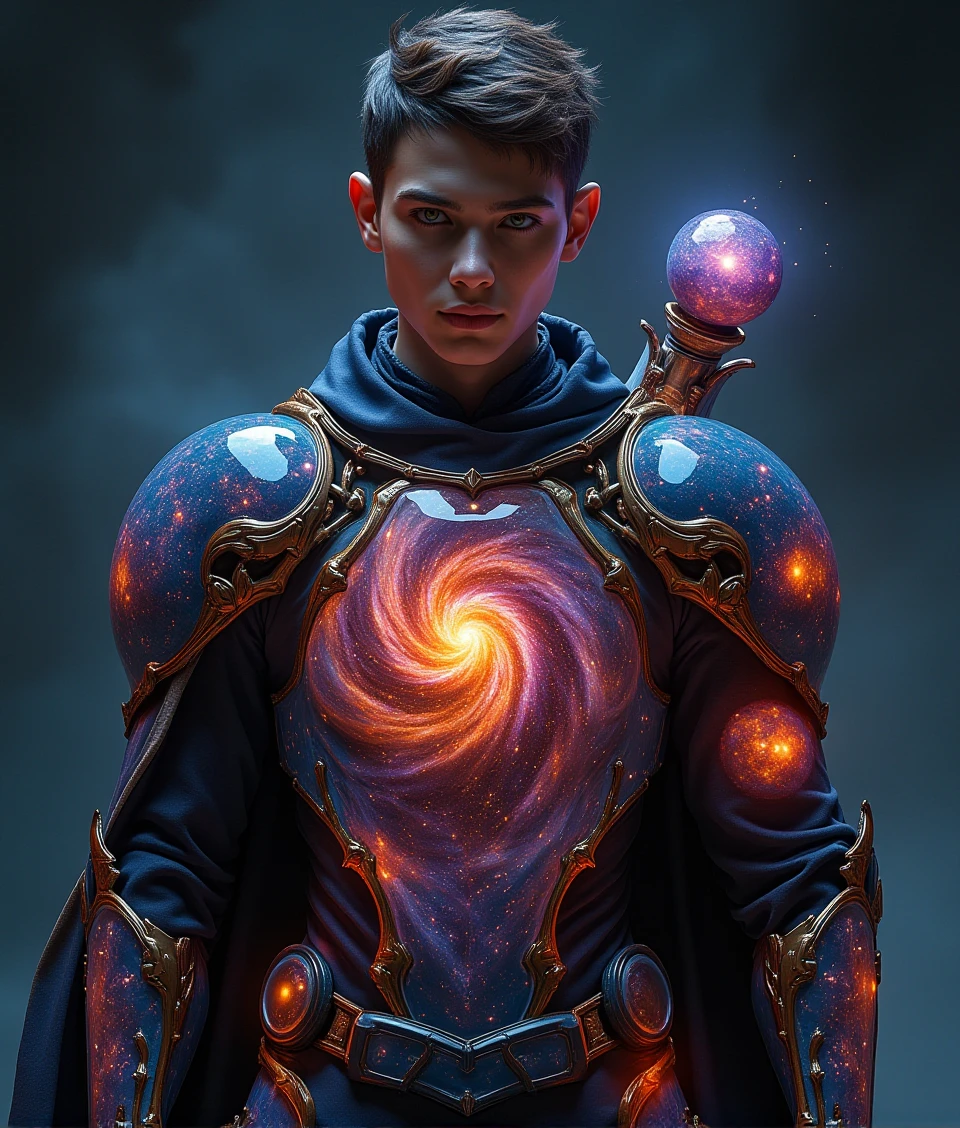 stonegalaxy,photo of a young and handsome male wearing the glowing armor,holding weapon