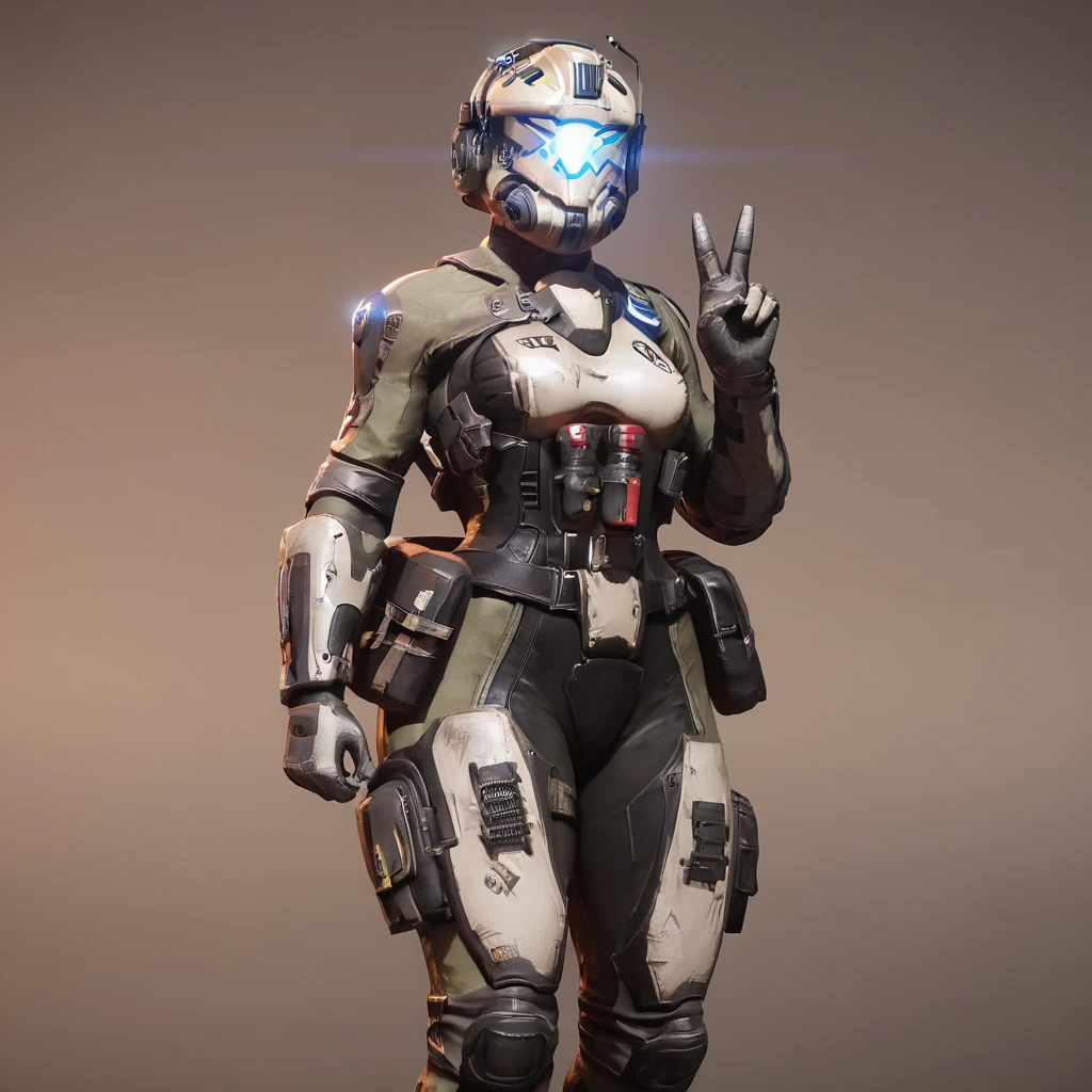 score_9, score_8_up, score_7_up, <lora:Gates Titanfall Character_epoch_10:0.7>, 1girl, g4t3s, 3d, helmet, armor, knee pads, elbow pads, shoulder pads, science fiction, bloom, cropped legs, v-sign, bodysuit, looking at viewer