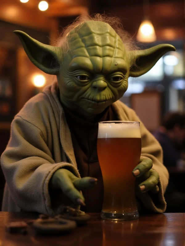 yoda having a beer in a pub  <lora:Yoda:0.9>