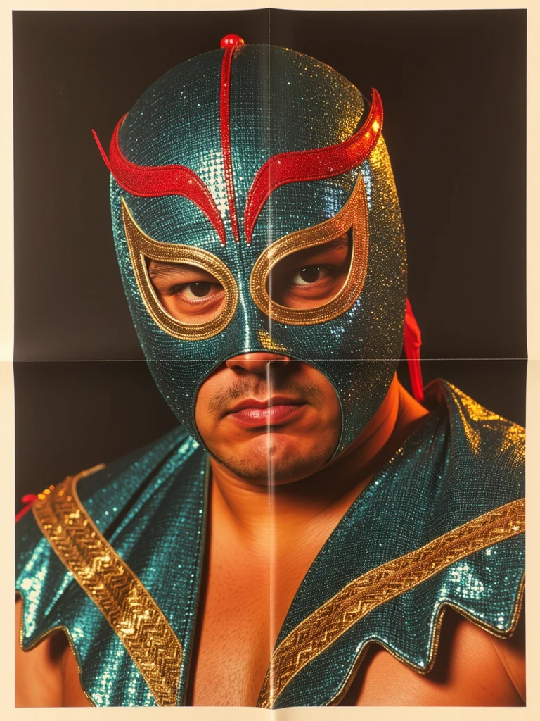 lucha libre poster, featuring a wrestler with a mask inspired by Carlton Banks