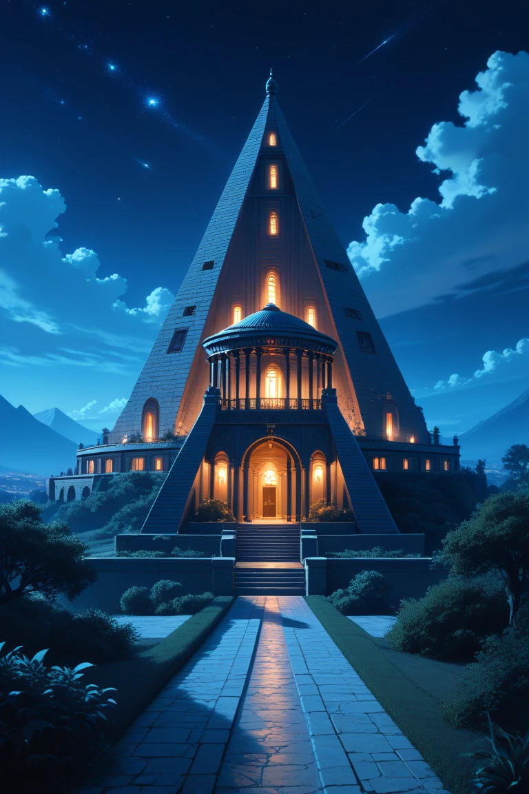 score_9, score_8_up, score_7_up, source_anime rating_safe, night, natural lighting, fantasy egyptian-structure focus, Daegypt, no humans, starry sky, intricately detailed illustration, depth of field, atmospheric perspective, scenery, blue theme