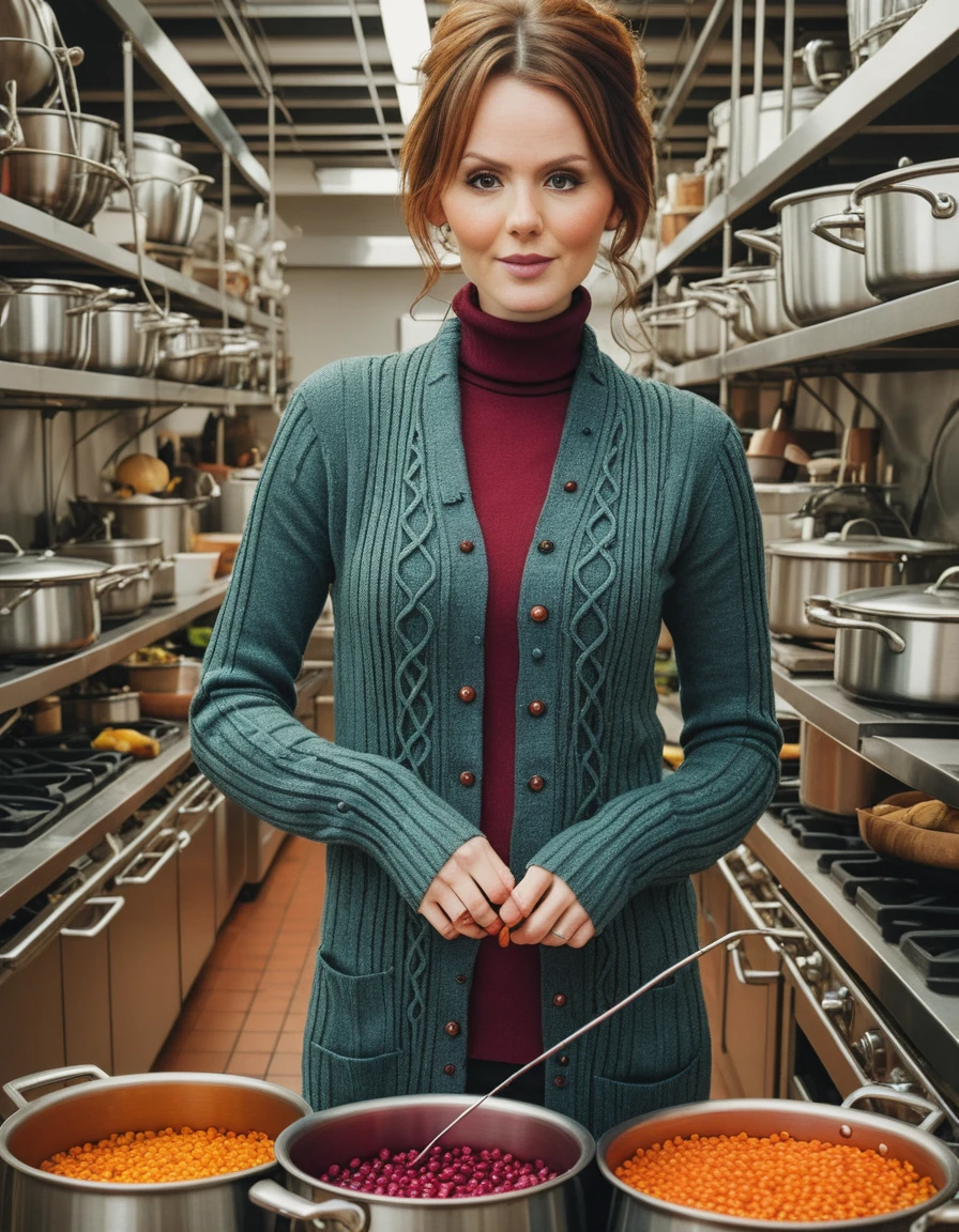 a professional sharp focus absurdres intricately detailed portrait photograph of a beautiful Ruby_O_Fee, just looking good,
wearing slim pants with a long knit cardigan sweater over a turtleneck long-sleeved shirt,
 <lora:Ruby_O_Fee-SDXLe15:1> ,
putting a steel ball into a stock pot in a fancy commercial kitchen filled with circuitrytech, scifi, cables, cmos circuitry, copper,
 <lora:CircuitryTech:1>