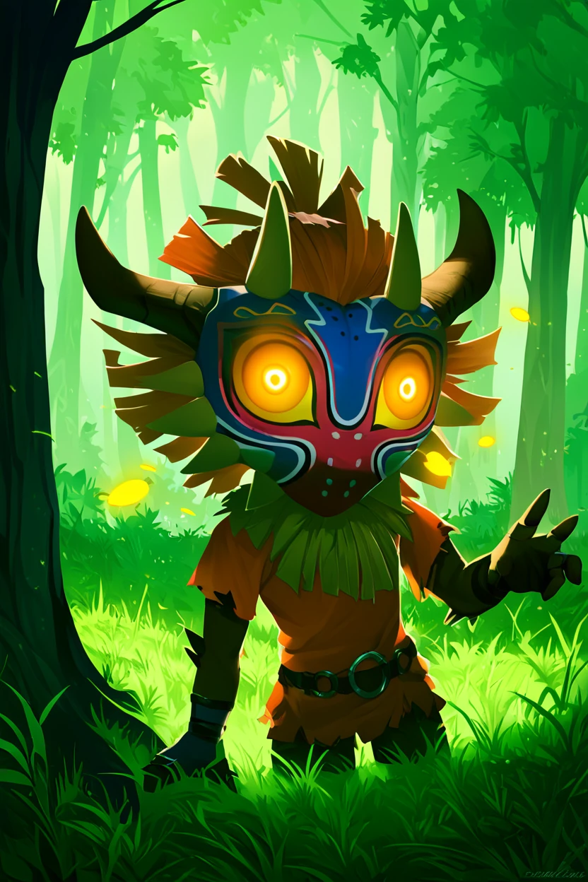 score_9, score_8_up, score_8,   BREAK, , zzMajora, spikes, yellow sclera,   solo, 1boy, mask, horns, glowing eyes, tree, no humans, grass, nature, forest, peeking out, hiding,  <lora:MajoraZelda_PDXL:0.8>,  , BREAK, smile, looking at viewer, cowboy shot, ,,, embedding:zPDXL, <lora:theButcherXPDXL:0.8>,