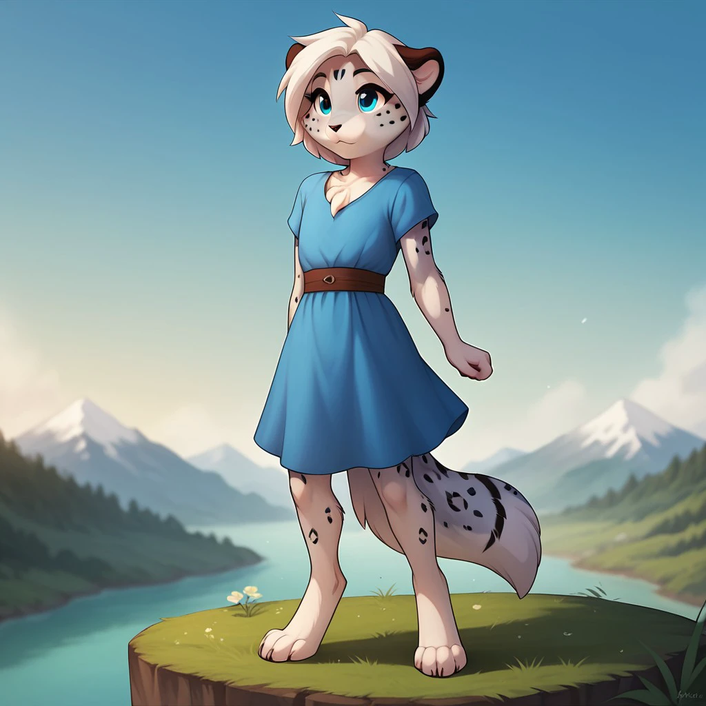 score_9, score_8_up, score_7_up, score_6_up, score_5_up, score_4_up, source_furry, maevetkv2, young anthro, female, snow leopard, blue eyes, grey fur, white hair, digitigrade, barefoot,  furry,flat chested, 1girl, detailed fur, detailed background, barefoot,  outside, standing, fairy tale princess dress, forehead mark,, <lora:33679502-2ae4-4787-94eb-4423783a7859:0.7>