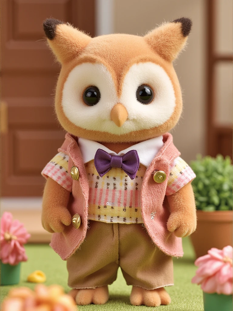 SylFam,cute owl wearing clothes <lora:flux-lora-SylFam:0.8>