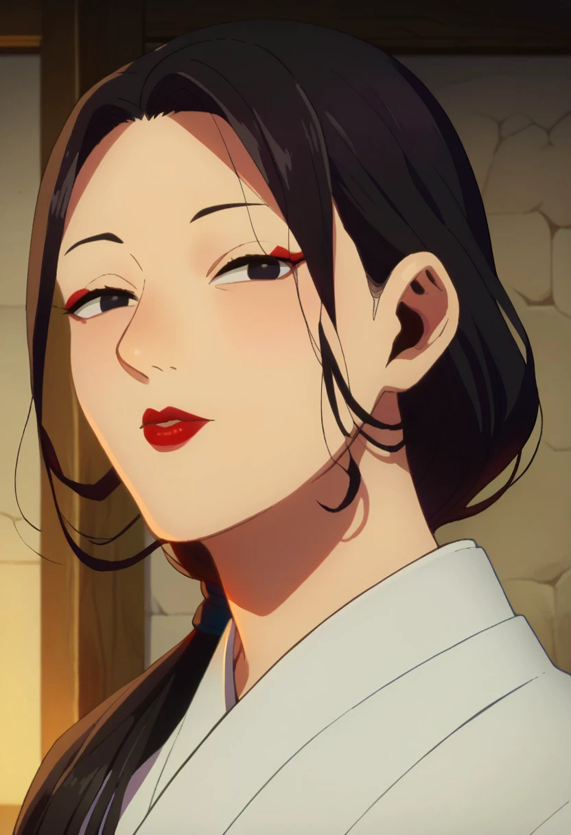 score_9, score_8_up, score_7_up, portrait, beautiful, DMstyle. Dungeonmeshistyle, 1girl maizuruDM. maizurudungeon. black hair. black eyes. long hair. low-tied ponytail. makeup. lipstick. red lips. asian. asian female.