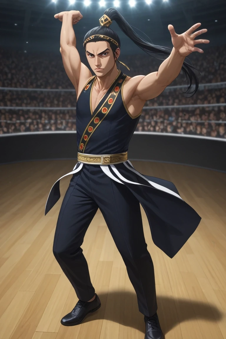 score_9, score_8_up, score_7_up, , rating_safe, intricate details, (photorealistic:0.6), looking at viewer, , 1boy, solo, male focus, <lora:wang_ben_pony:0.78>, wang_ben, black hair, black eyes, long hair, ponytail, wide angle, wide shot, full body, plaza, light, dancing, tearing up, , <lora:sdxl_lightning_8step_lora:1>