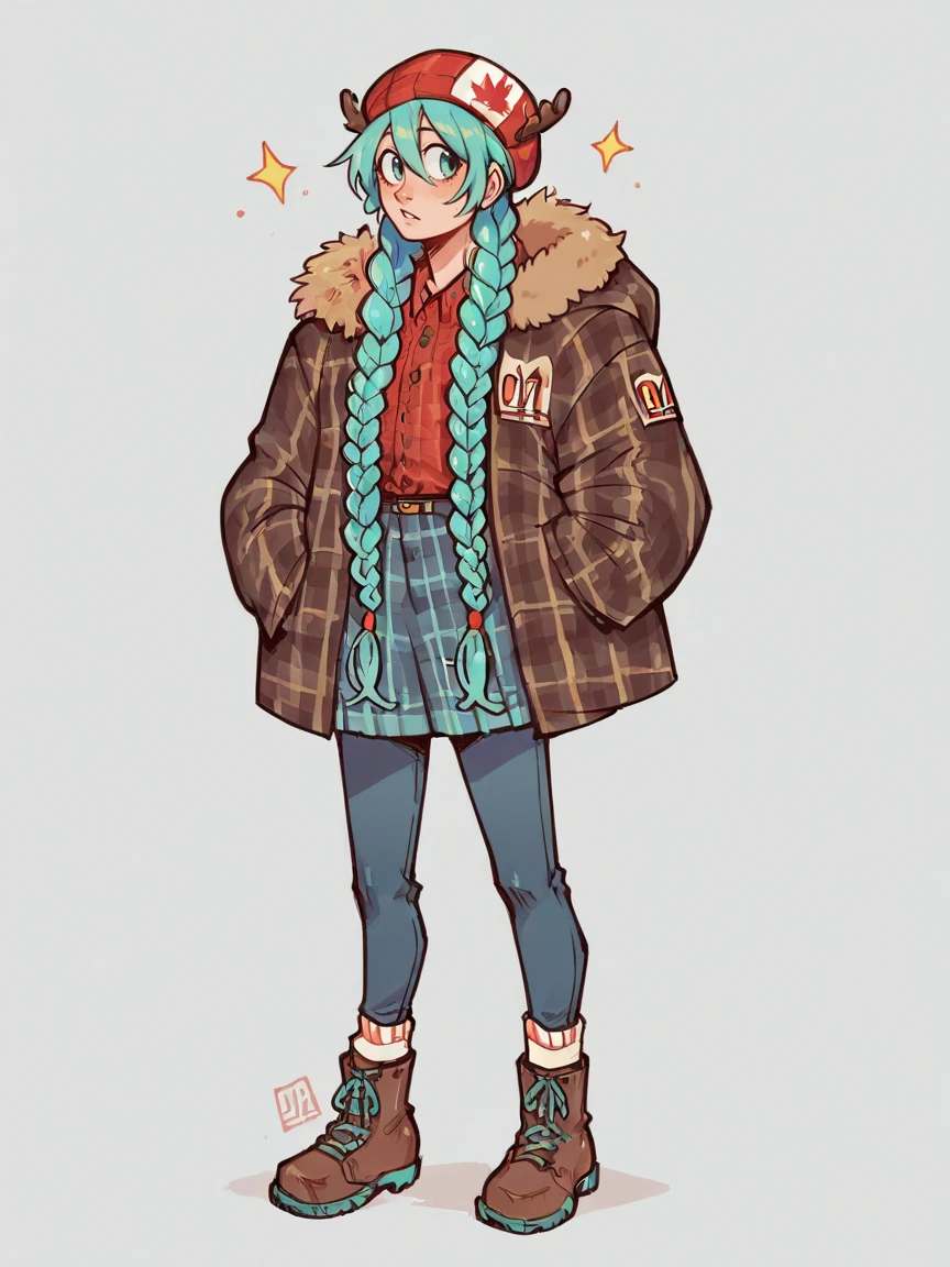 score_9, score_8_up, score_7_up, score_6_up, score_5_up,  <lora:CanadianhatsunemikuXLP2:0.7> canadian hatsune miku, 1girl, braids, plaid jacket