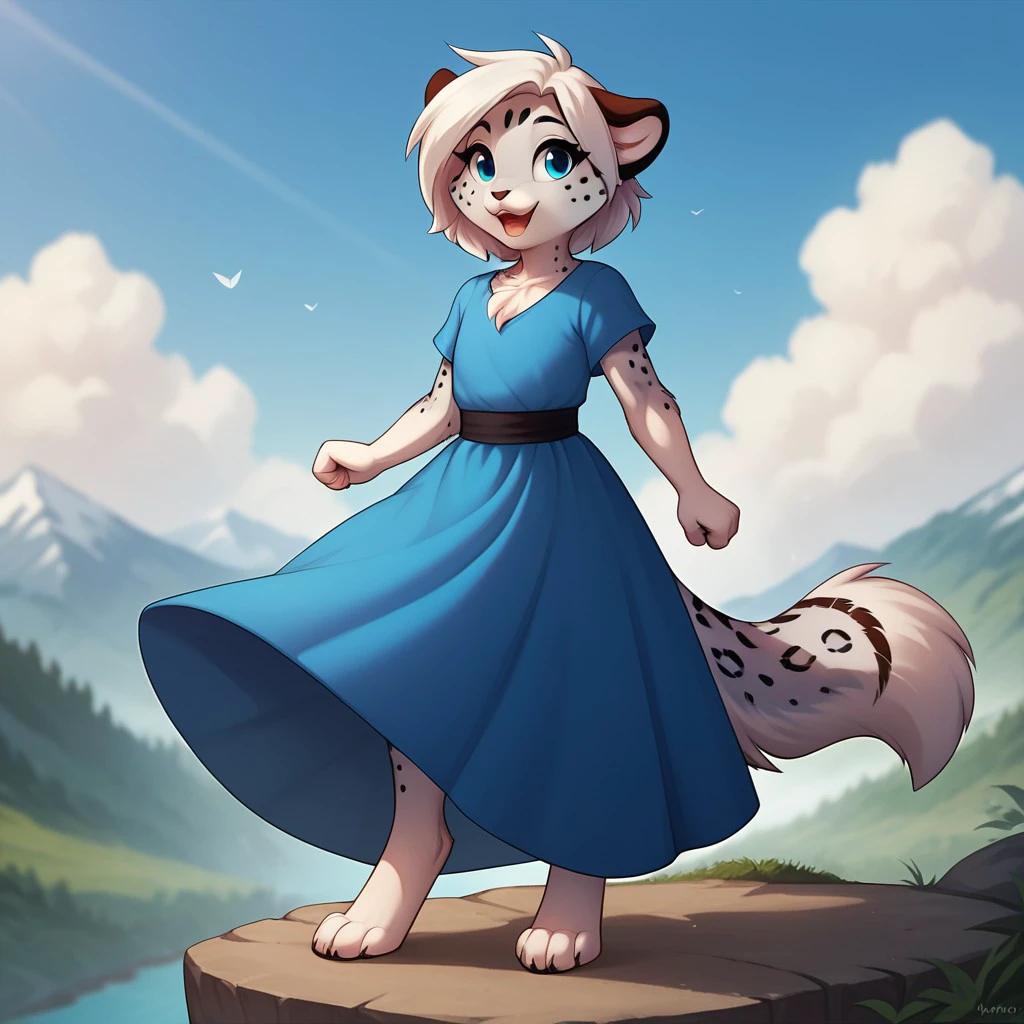 score_9, score_8_up, score_7_up, score_6_up, score_5_up, score_4_up, source_furry, maevetkv2, young anthro, female, snow leopard, blue eyes, grey fur, white hair, digitigrade, barefoot,  furry,flat chested, 1girl, detailed fur, detailed background, barefoot,  outside, standing, fairy tale princess dress,, <lora:33679502-2ae4-4787-94eb-4423783a7859:0.7>