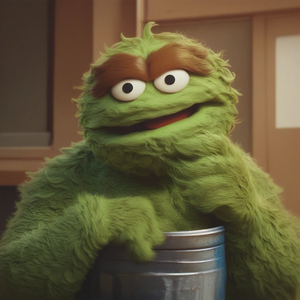 score_9, score_8_up, score_7_up, score_6_up, score_5_up, Oscar the Grouch, inside trashcan, green fur, brown eyebrows