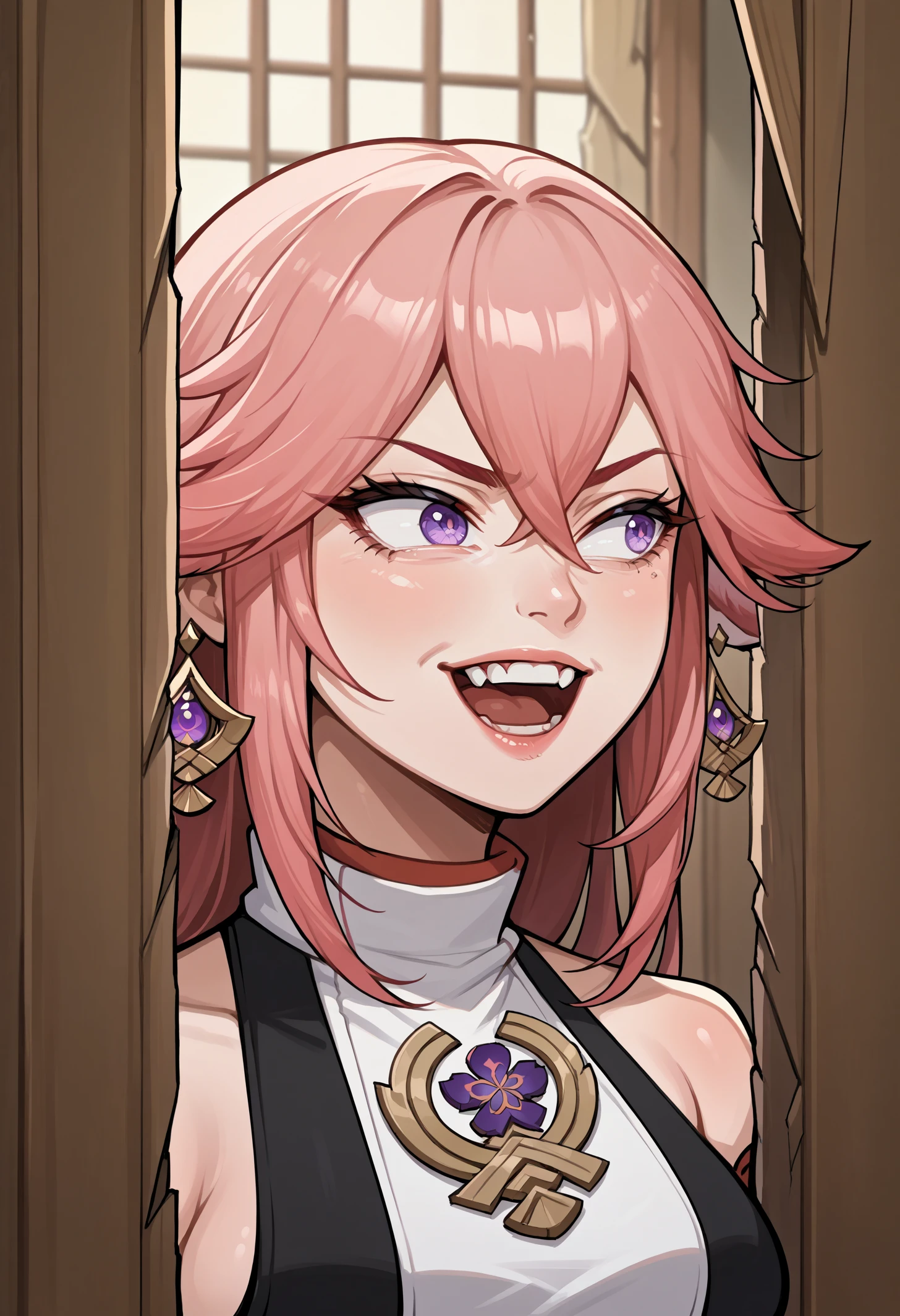 score_9, score_8_up,score_7_up, source_anime, 1girl, solo, hrsjhy,  open mouth, clenched teeth, evil grin, broken door, door, looking to the side, portrait, 
yae_miko,genshin_impact, pink hair,
<lora:hrsjhy_pdxl_EliPot:1>