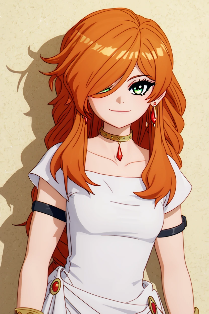 score_9, score_8_up, score_8, medium breasts, (curvy), cute, eyelashes,       BREAK, , zzFlamme, long hair, green eyes, brown hair, orange hair, hair over one eye, earrings, braid, collarbone, armlet, white dress, short sleeves, bracelet, choker, red hair <lora:FlammeFrieren_PDXL_v1:0.8>, BREAK, smile, closed mouth, looking at viewer, cowboy shot,  ,,, embedding:zPDXL, Expressiveh, ,,, <lora:MantisStyle_PDXL_v2:0.8>, <lora:SDXLFaeTastic2400:0.5>, <lora:Expressive_H-000001:0.4>,