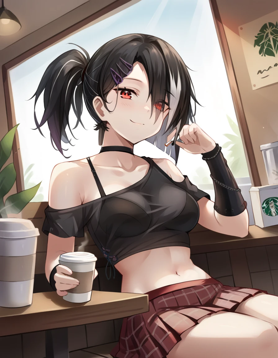 (Ultra-detailed,hight resolution,hightquality:1.2),gray hot pants,1girl in,Huge breasts,Long Black Hair,Sports Bra