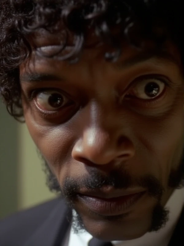 Jules Winnfield closeup face portrait. Crazy faces <lora:Jules_Winnfield:0.9>