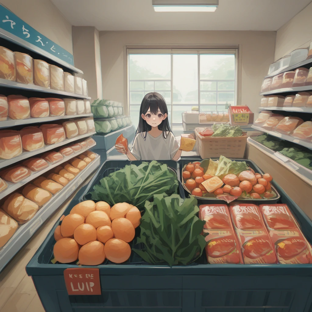 score_9, score_8_up, score_7_up, score_6_up, score_5_up, score_4_up, zPDXL2,source_anime,rating_questionable <lora:Supermarket:0.8> sup3rmark3t, indoors, food, groceries