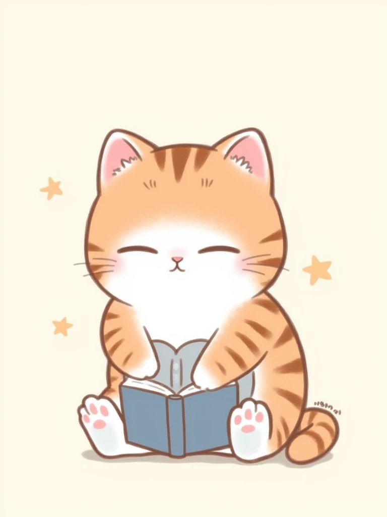 miao cat reading book,cartoon,simple background,