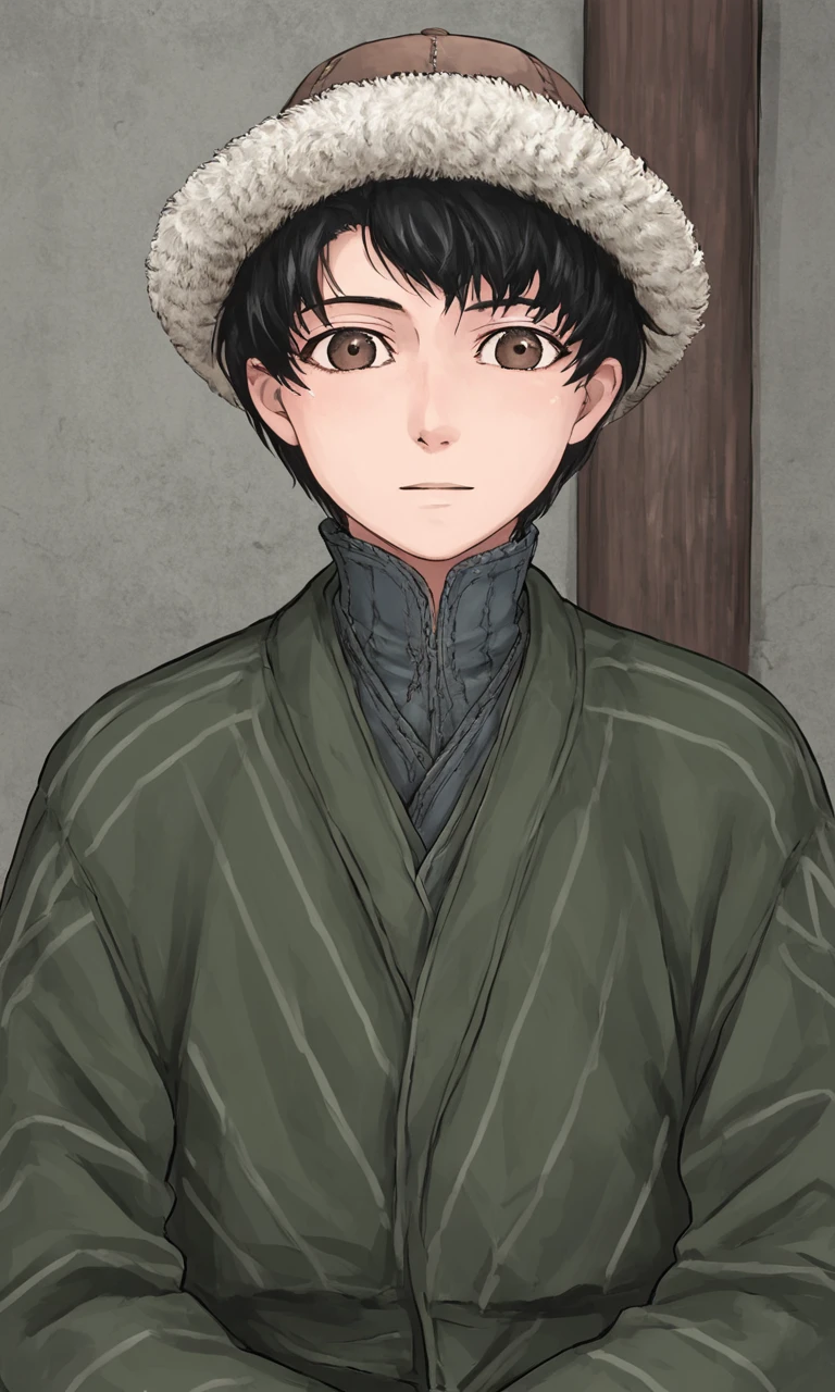 score_9, score_8_up, score_7_up, source_anime, anime illustration, masterpiece, best quality, lots of details, BREAK
1boy, solo, 18 years old, femboy:0.1, adult, karlukeihon, black hair, hat, brown eyes, short hair, looking at viewer