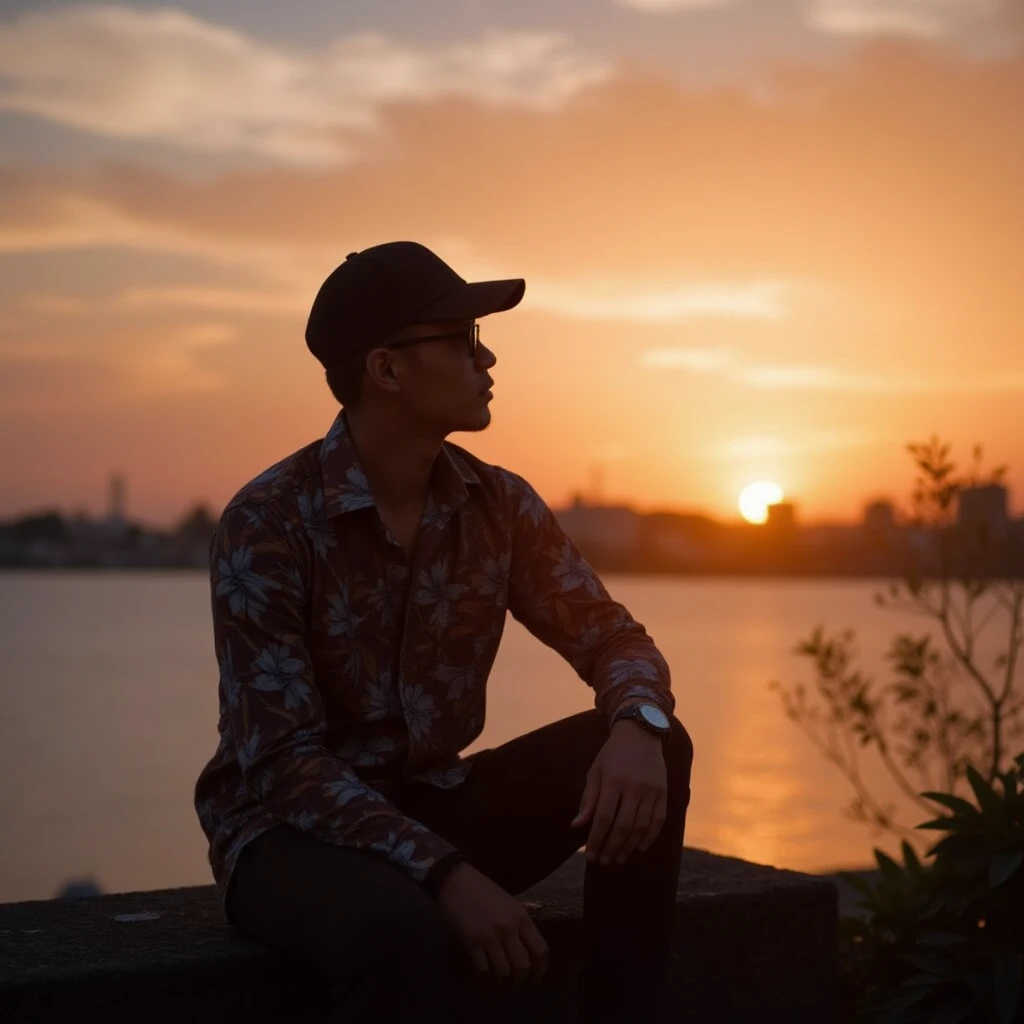 batikindo indonesian man, in the sunrise