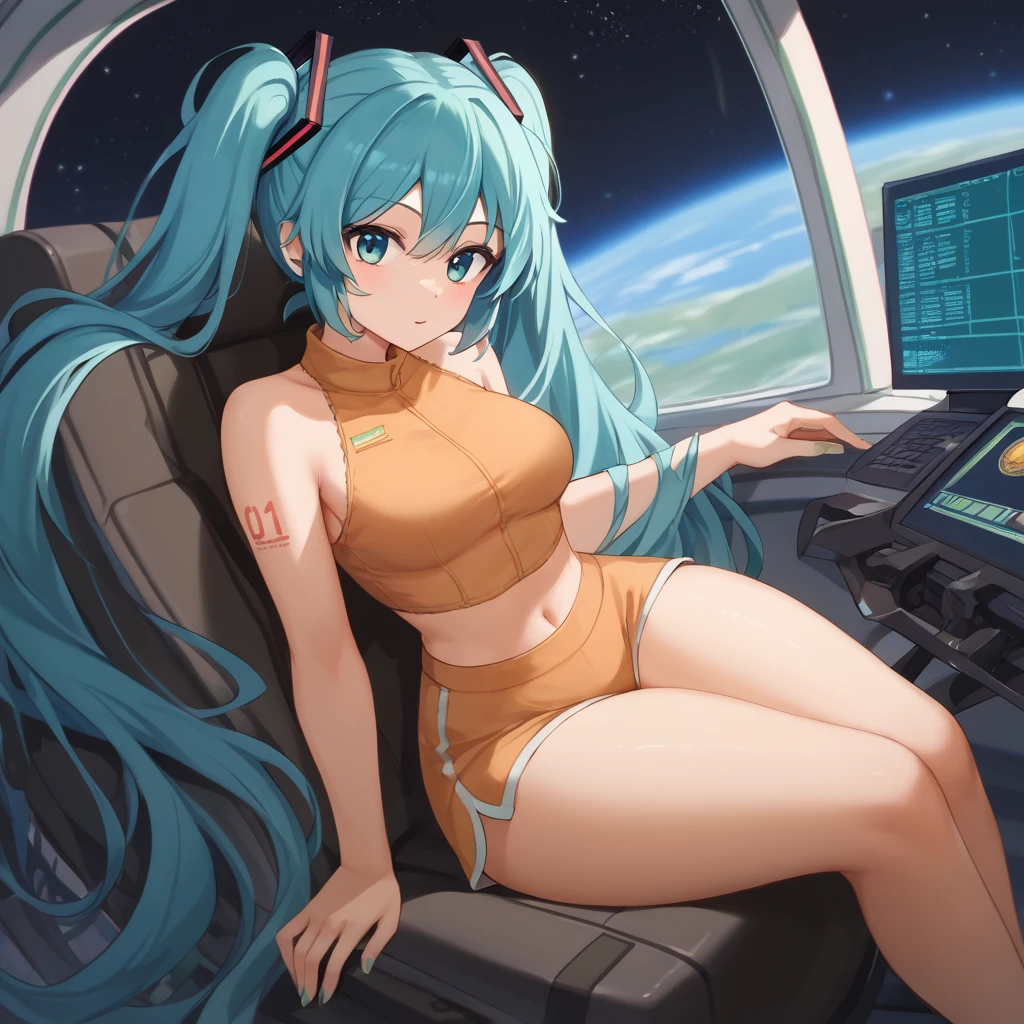 score_9, score_8_up, score_7_up, score_9, score_8_up, score_7_up,1girl,hatsune miku, blue hair,twintails, thick thighs, medium breasts, cockpit, Jupiter (planet), space, sp4cecraft, spacecraft_interior, looking at viewer <lora:Space_ship_concept:1>