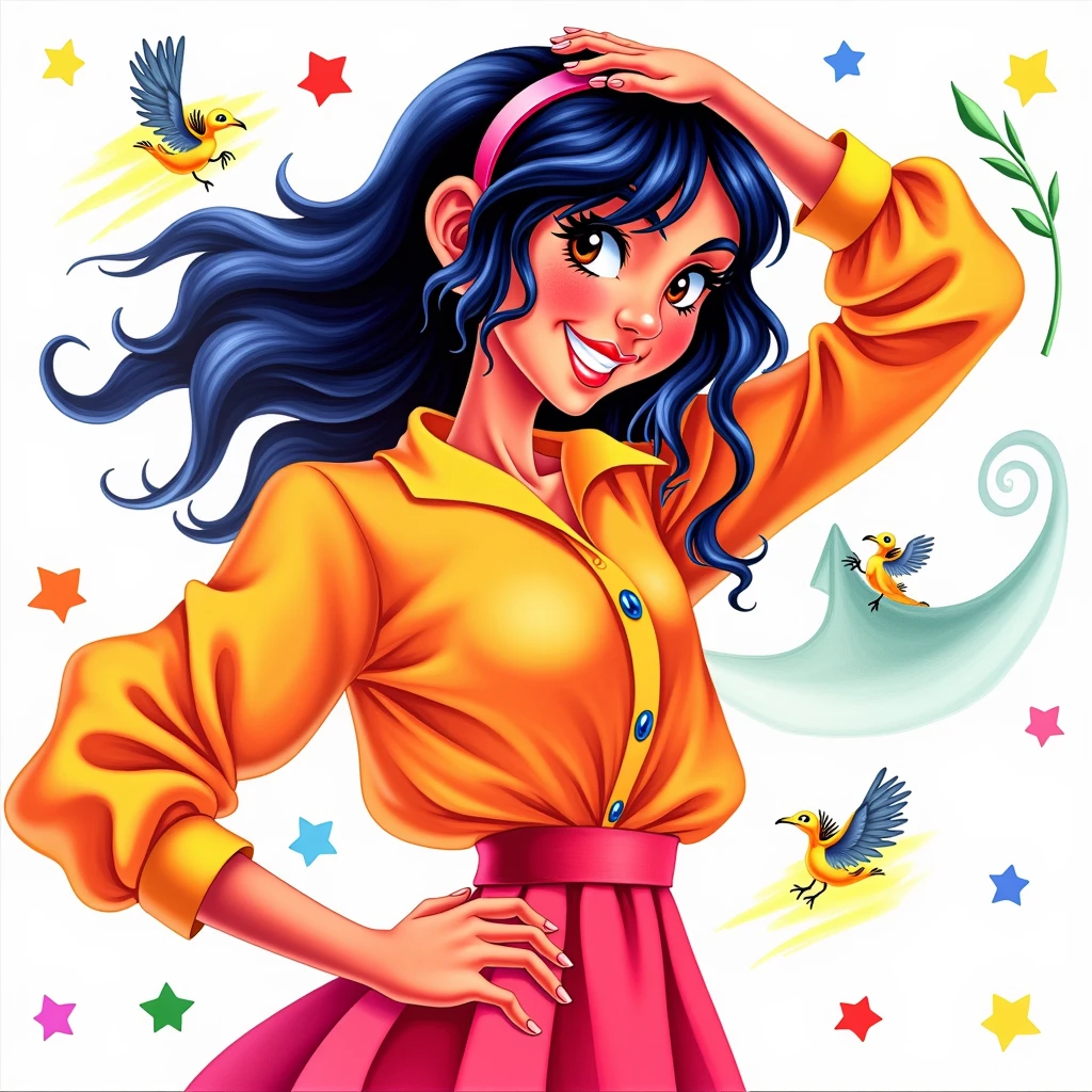 The PIVIG image style. The image is a vibrant, whimsical, digitally created illustration of young woman on a cover