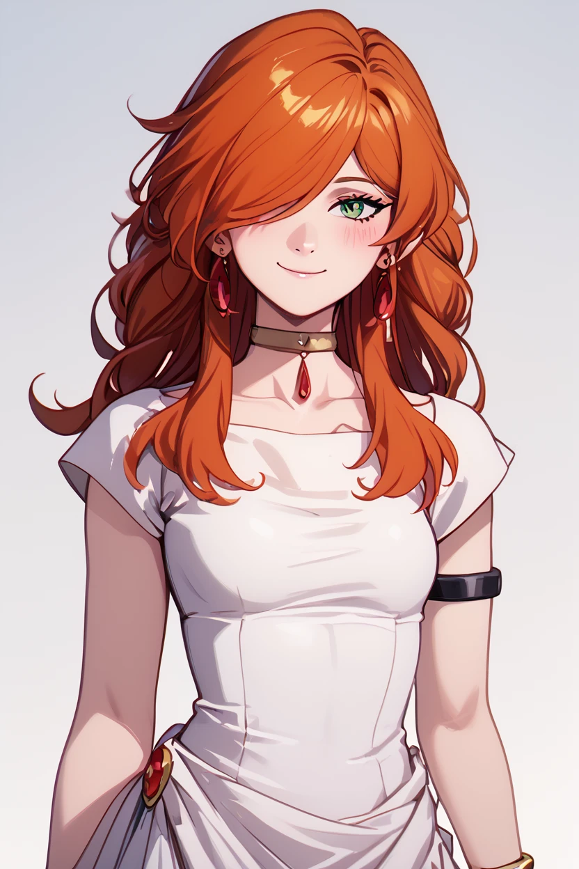 score_9, score_8_up, score_8, medium breasts, (curvy), cute, eyelashes,       BREAK, , zzFlamme, long hair, green eyes, brown hair, orange hair, hair over one eye, earrings, braid, collarbone, armlet, white dress, short sleeves, bracelet, choker, red hair <lora:FlammeFrieren_PDXL_v1:0.8>, BREAK, closed mouth, alternate costume, smile, looking at viewer, blush, zzLFashion, cowboy shot, ,,, embedding:zPDXL, Expressiveh, ,,, <lora:Vivid:0.7>, <lora:LFashionPDXL:1>, <lora:Uncensored_PonyXL_cpt_v02.09:0.4>, <lora:Expressive_H-000001:0.4>,