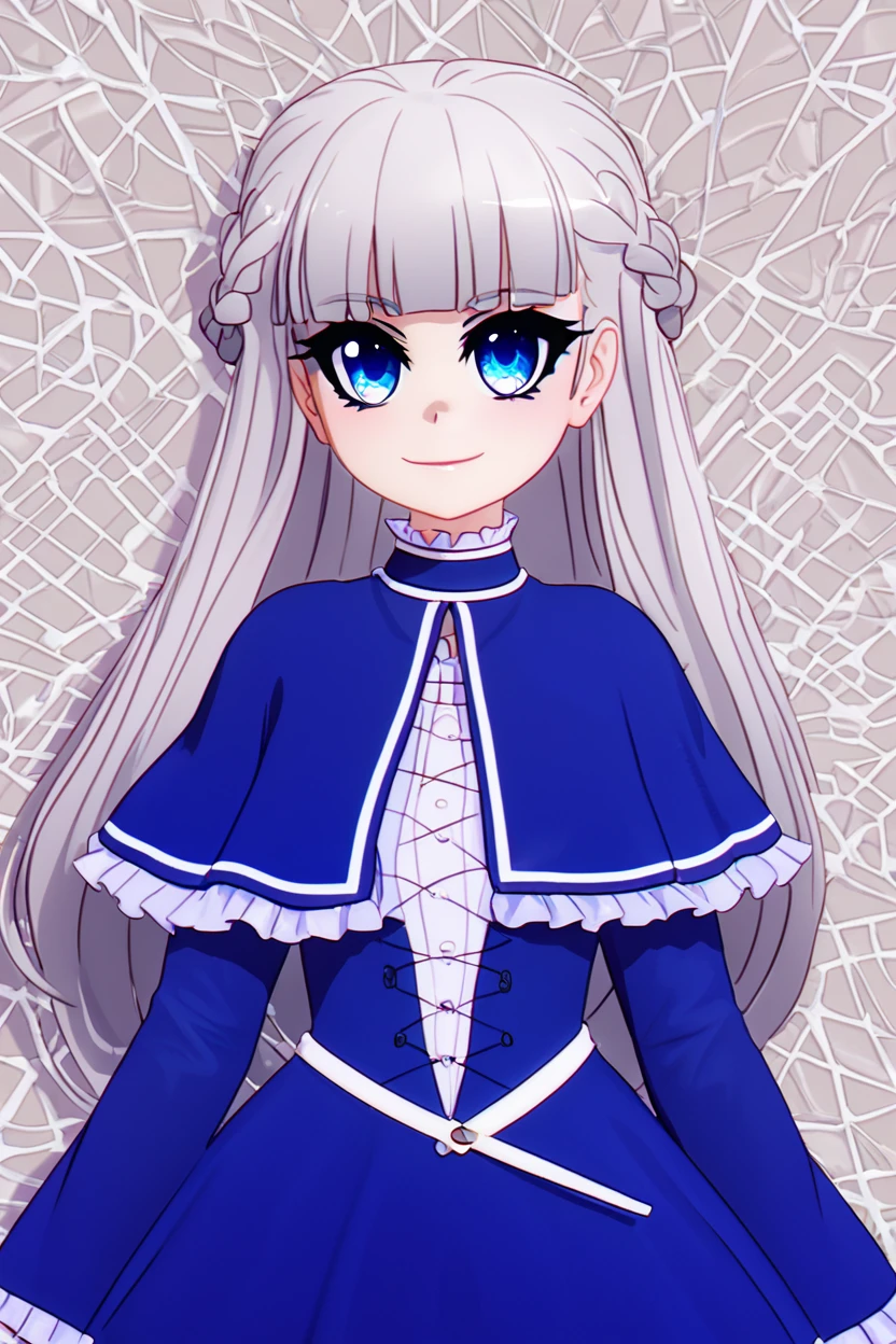 score_9, score_8_up, score_8, medium breasts, (curvy), cute, eyelashes,       BREAK, , zzLawine, long hair, braid, blue eyes, blunt bangs, grey hair, french braid, blue capelet, blue dress, long sleeves, frilled capelet,  <lora:LawineFrieren_PDXL_v1:0.8>, , BREAK, smile, closed mouth, looking at viewer, cowboy shot,  ,,, embedding:zPDXL, Expressiveh, ,,, <lora:MantisStyle_PDXL_v2:0.8>, <lora:SDXLFaeTastic2400:0.5>, <lora:Expressive_H-000001:0.4>,