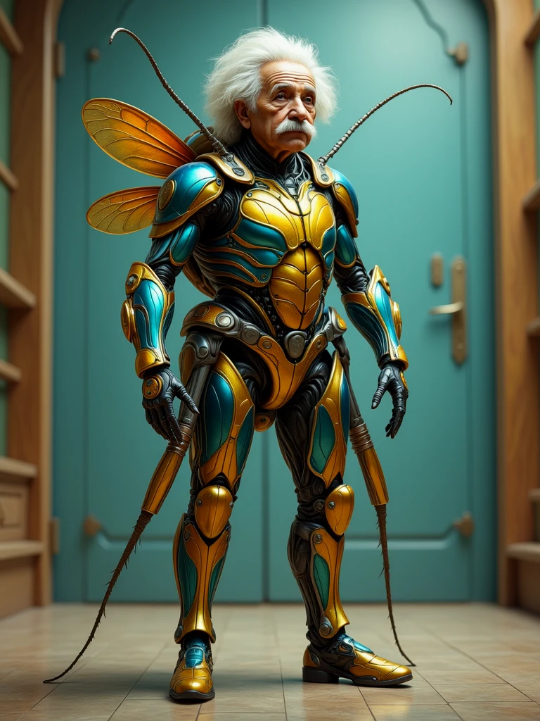 Insectoid humanoid Albert Einstein. Standing. Full body view.

insctoidCE style