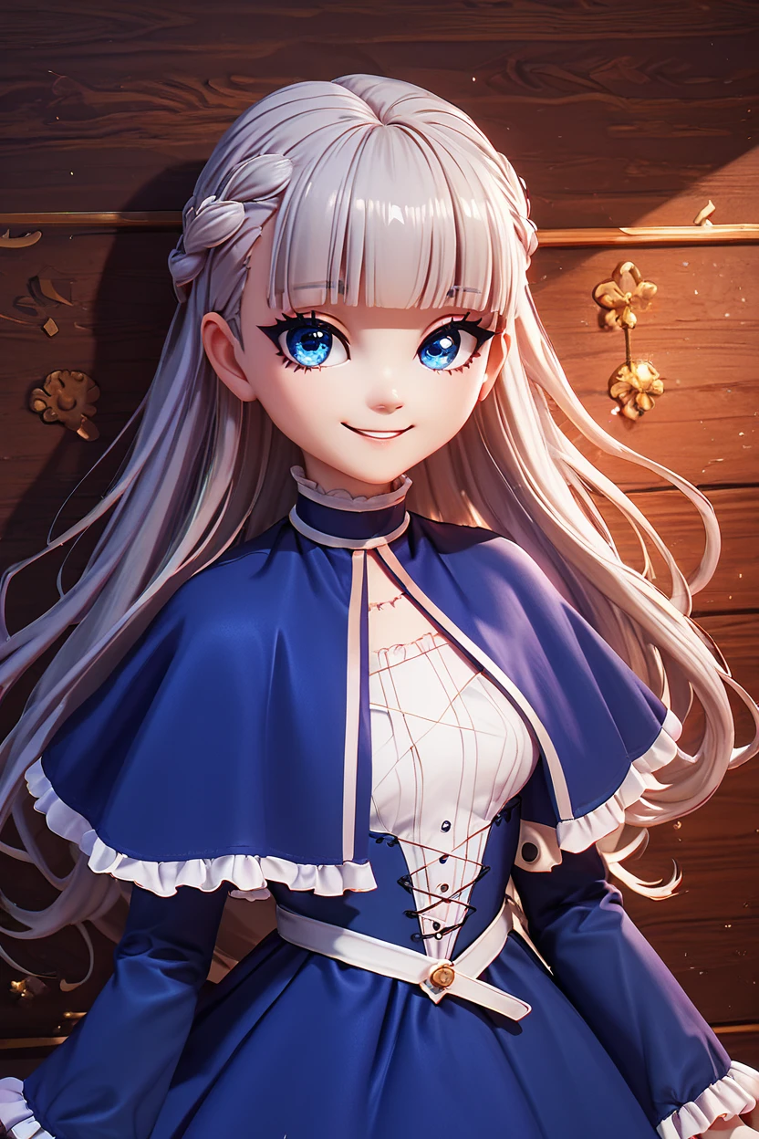 score_9, score_8_up, score_8, medium breasts, (curvy), cute, eyelashes,  BREAK, ,,, zzLawine, long hair, braid, blue eyes, blunt bangs, grey hair, french braid, blue capelet, blue dress, long sleeves, frilled capelet,  <lora:LawineFrieren_PDXL_v1:0.8>, ,,,  indoors, warm colors, cozy,  BREAK, smile, looking at viewer,   embedding:zPDXL, Expressiveh,  <lora:BeautifulCAT_PDXL:0.8>, <lora:SDXLFaeTastic2400:0.5>,  <lora:Expressive_H-000001:0.4>,