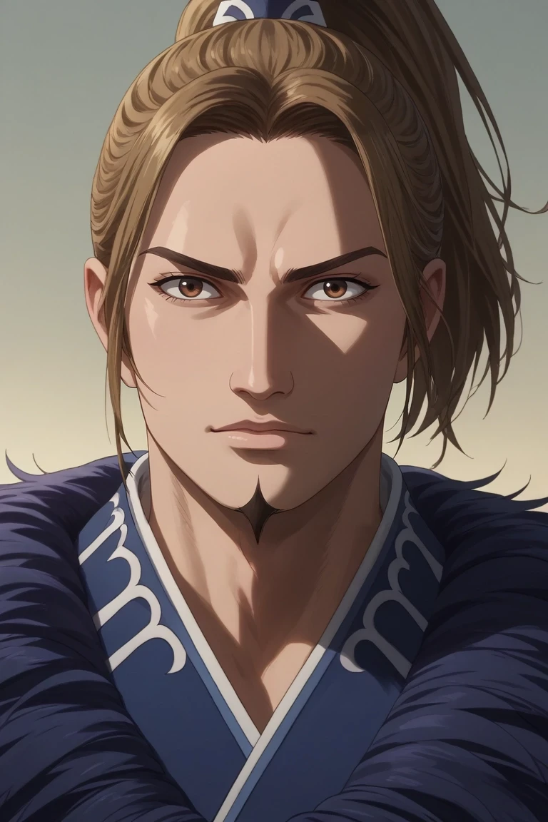 score_9, score_8_up, score_7_up, , rating_safe, , (realistic:0.6), looking at viewer, , 1boy, solo, male focus, <lora:li_mu_pony:0.86>, li_mu, brown hair, brown eyes, long hair, ponytail, facial hair, goatee, , windcheater, bowler hat, <lora:sdxl_lightning_8step_lora:1>