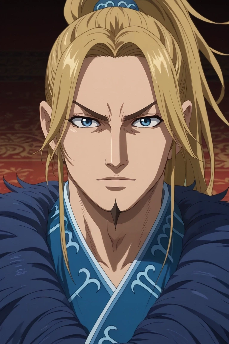 score_9, score_8_up, score_7_up, , rating_safe, , anime screencap, , , looking at viewer, , 1boy, solo, male focus, <lora:li_mu_pony:0.92>, li_mu, blonde hair, blue eyes, long hair, ponytail, facial hair, goatee, , , indian costume, <lora:sdxl_lightning_8step_lora:1>
