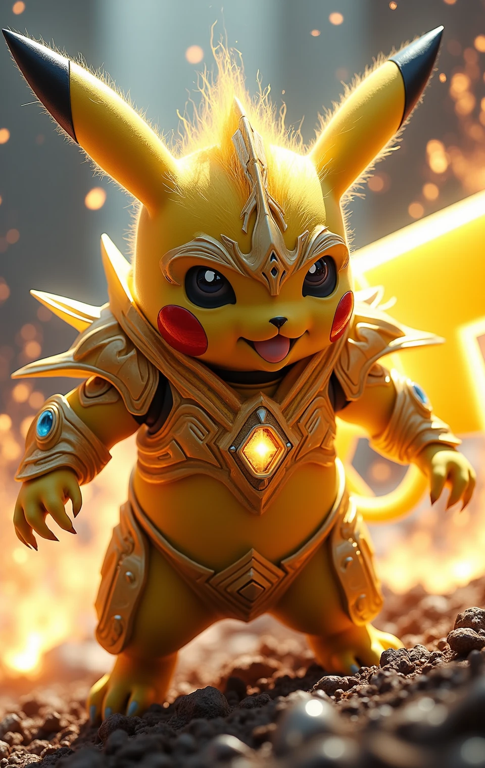 protosszealot,photo of The pikachu wearing Gorgeous high-tech armor,releasing electricity, 