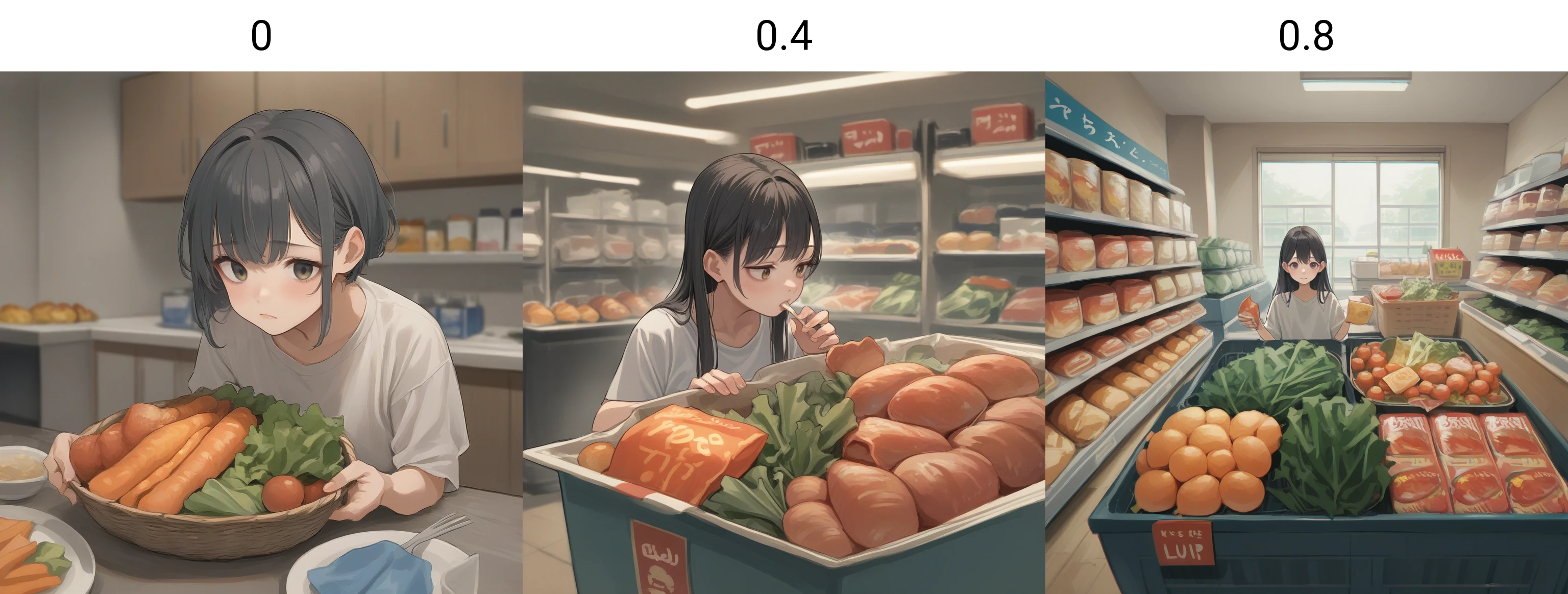 score_9, score_8_up, score_7_up, score_6_up, score_5_up, score_4_up, zPDXL2,source_anime,rating_questionable <lora:Supermarket:0> sup3rmark3t, indoors, food, groceries