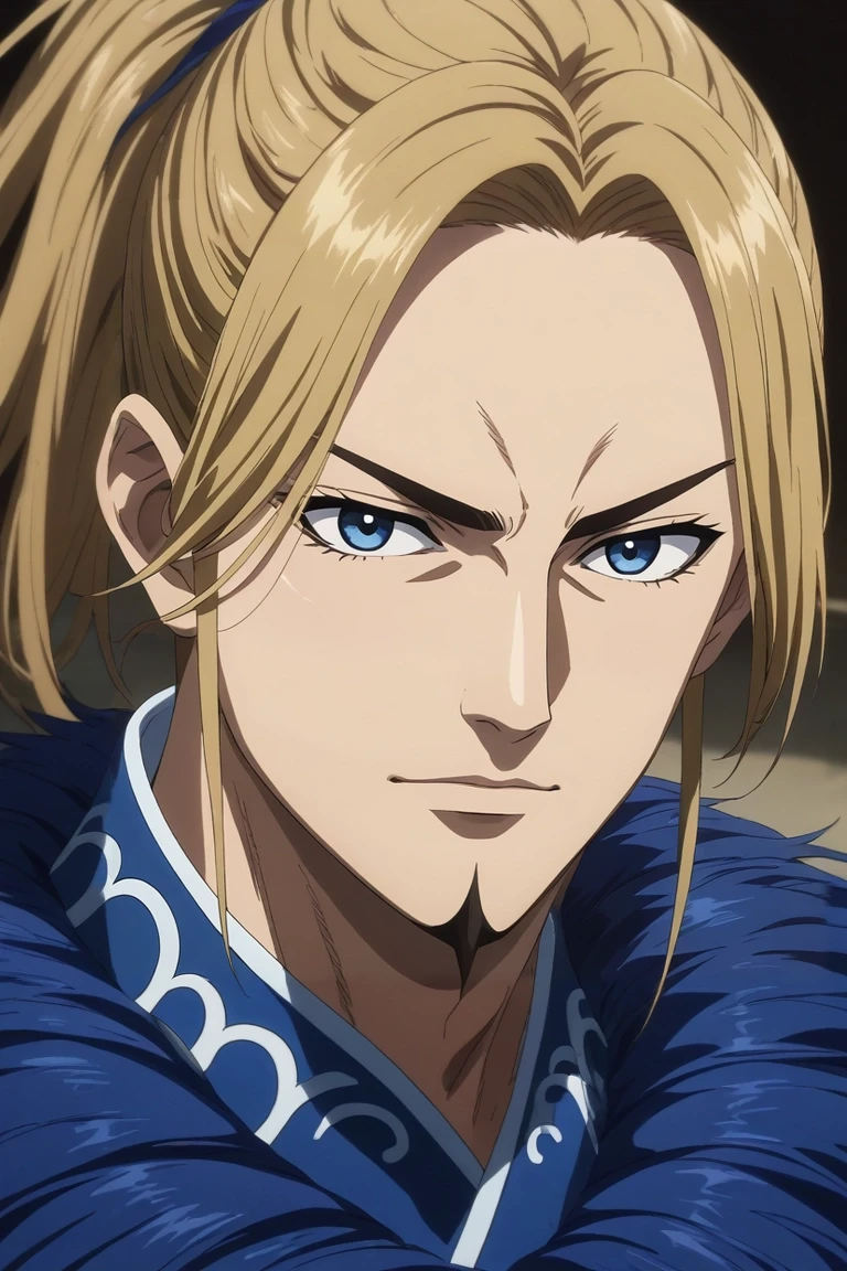 score_9, score_8_up, score_7_up, source_anime, rating_safe, intricate details, semi-realistic, looking at viewer, depth of field, 1boy, solo, male focus, <lora:li_mu_pony:0.82>, li_mu, blonde hair, blue eyes, long hair, ponytail, facial hair, goatee, , , biker costume, <lora:sdxl_lightning_8step_lora:1>