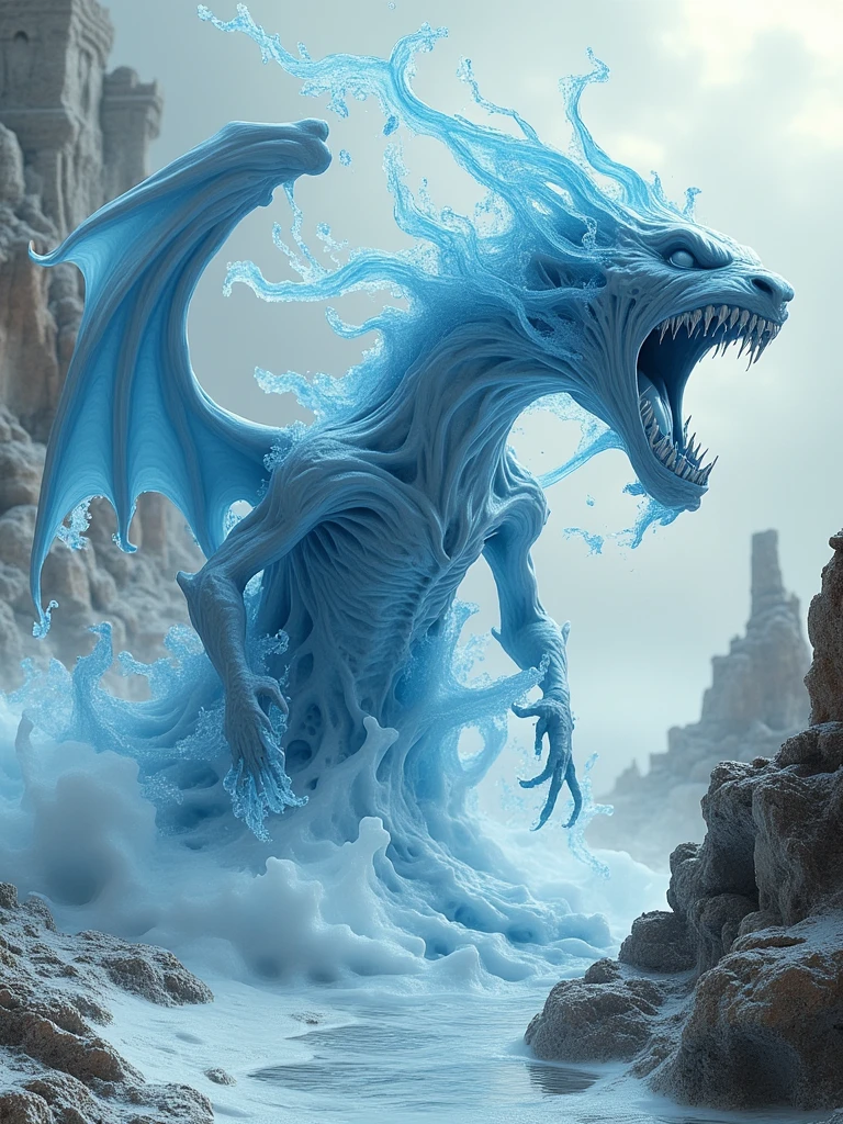 scream_fluid,an ice dragon Jet out from a castle