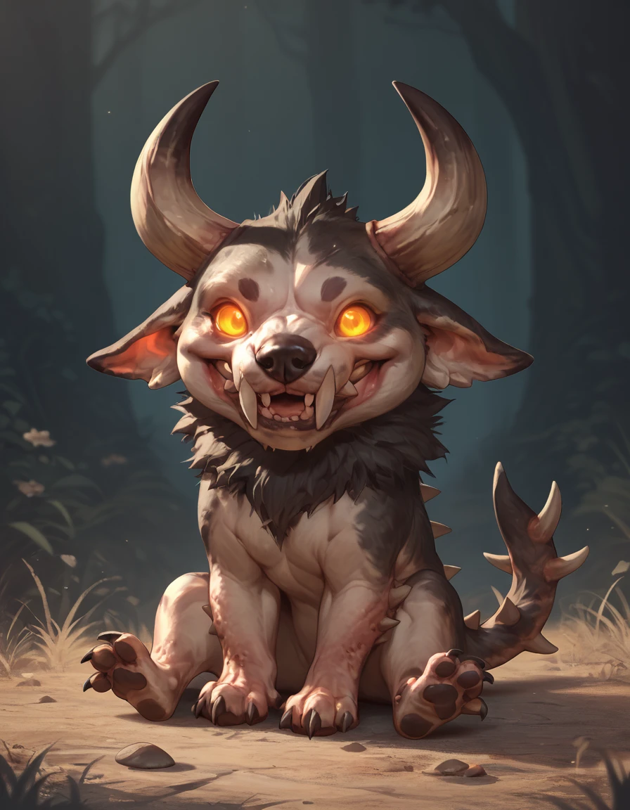 score_9, score_8_up, score_7_up, 2d, chibi, cute,
ChaosWarhound, monster, puppy, pug, horns, tusks, spikes, solo, glowing eyes, wagging tail, looking at viewer, sitting,
<lora:ChaosWarhound:0.7>