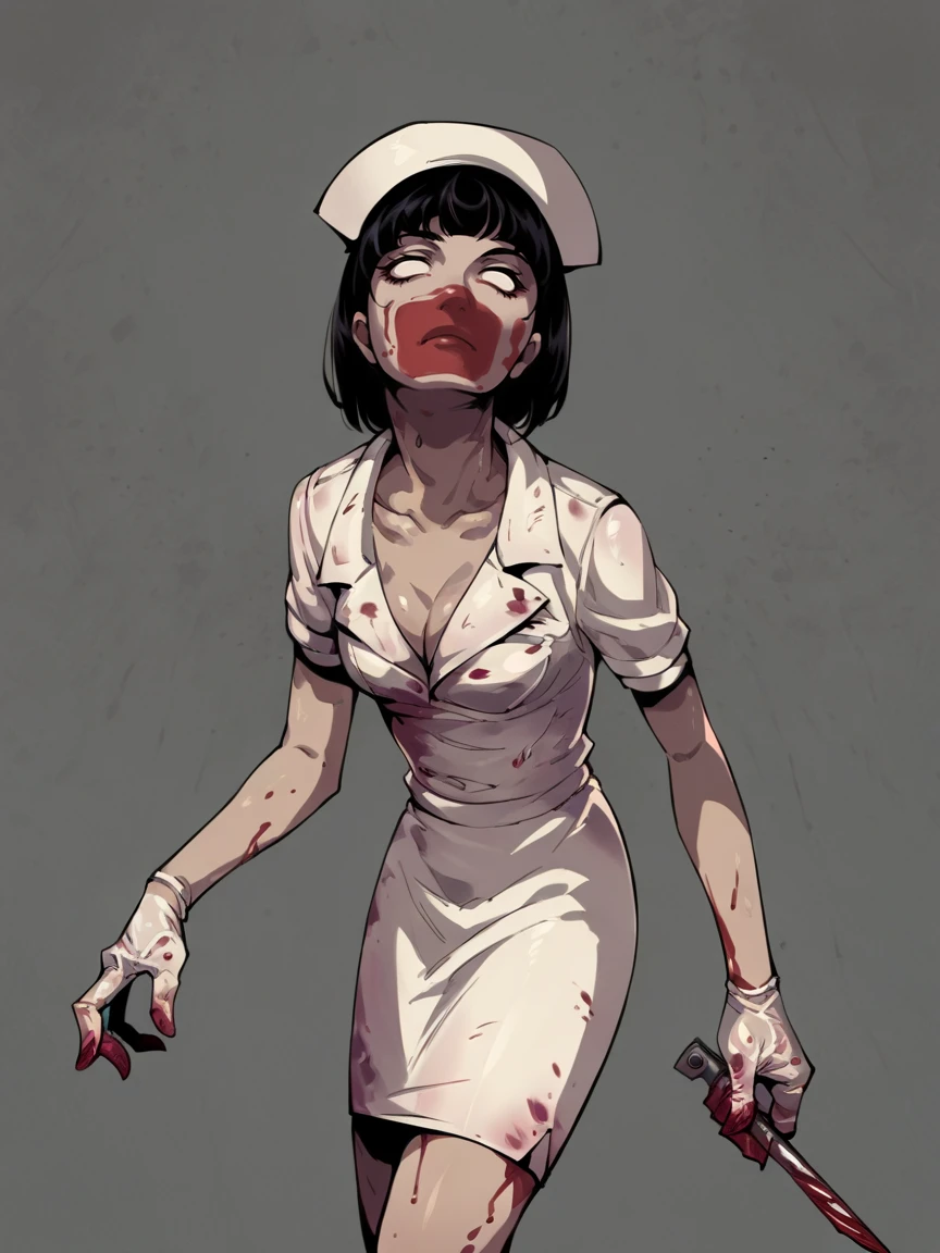 score_9, score_8_up, score_7_up, score_6_up, score_5_up,  <lora:bubbleheadnurseXLP:1> bubble head nurse, 1girl, solo, nurse, nurse cap, black hair, blood