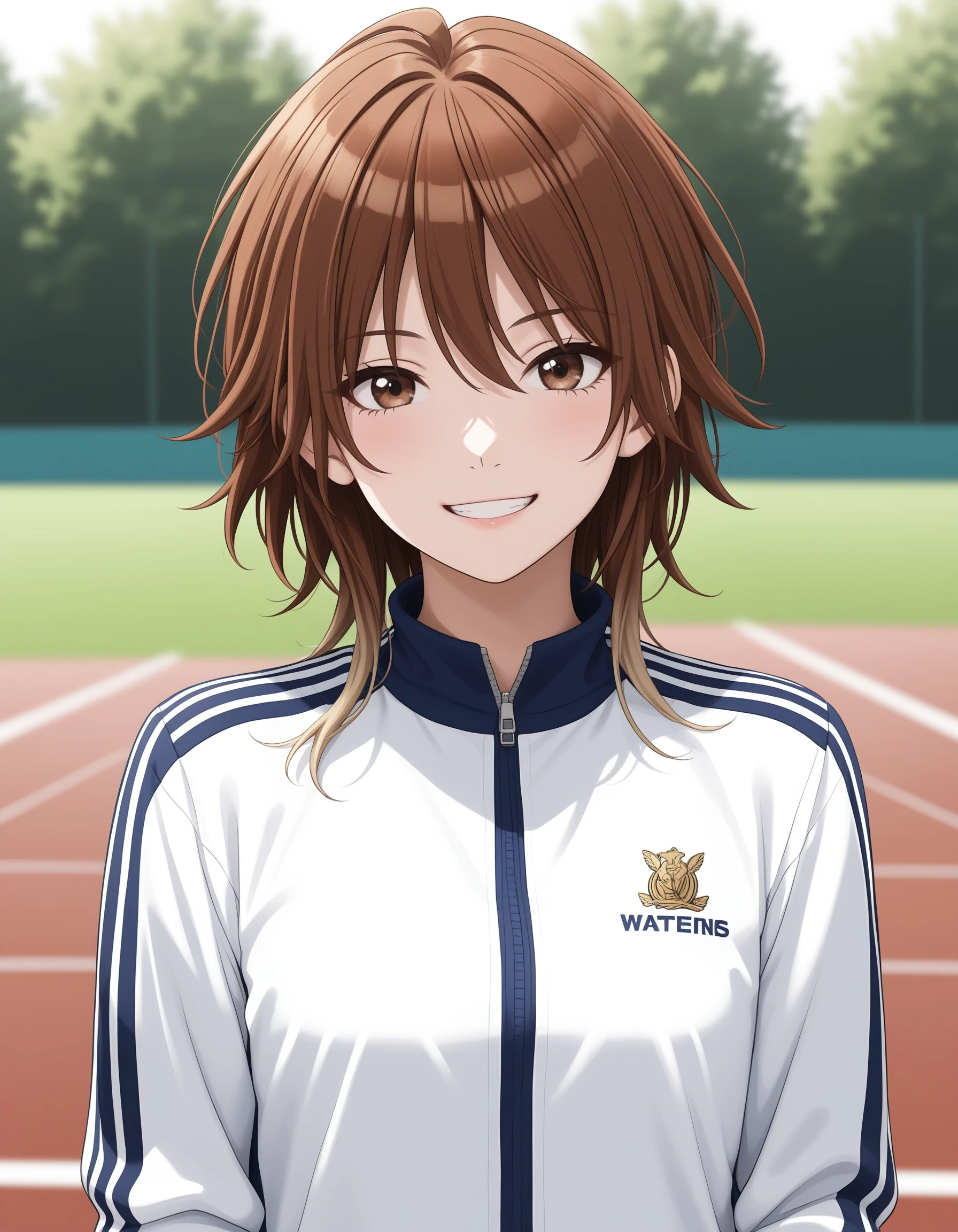 (masterpiece), best quality, expressive eyes, perfect face, mikoto_a, smile, looking at viewer, track suit,, <lora:a58935a3-cff9-45f9-bf93-79ed7ce8f038:0.7>