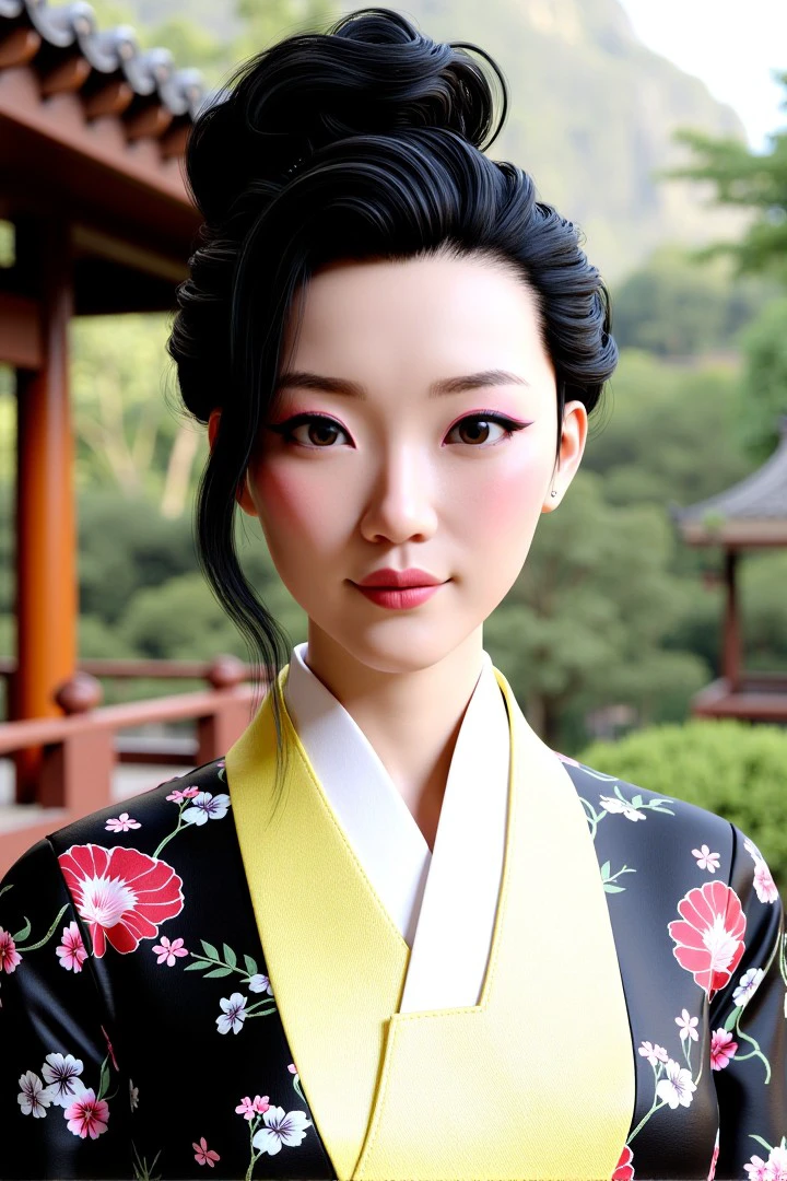 daz3d metahuman <lora:flux_events_06_daz3d_metahuman:1>
woman closeup, butler, detailed Traditional tea garden and tranquil at background, 
Creature Design  theme,