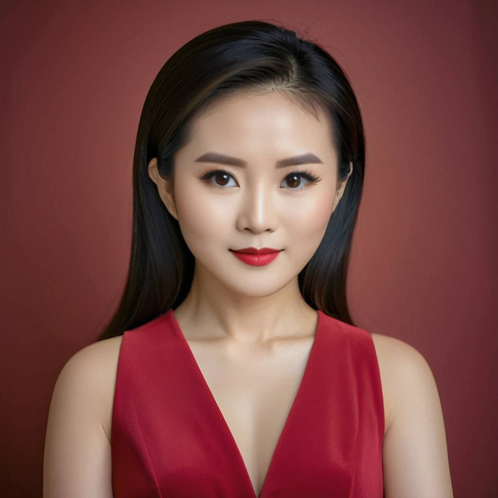 professional portrait photography of a asian woman in a red dress <lora:Professional_Photography:1>