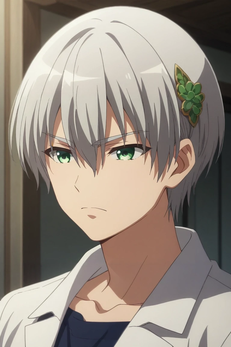 score_9, score_8_up, score_7_up, , rating_safe, intricate details, anime screencap, , official style, , , 1boy, solo, male focus, <lora:hiroto_suzuki_pony:0.82>, hiroto_suzuki, grey hair, green eyes, short hair, bangs, hair between eyes, , , , pork pie hat, <lora:sdxl_lightning_8step_lora:1>